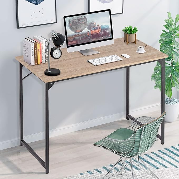 PayLessHere | 39 Inch Computer Desk | Nature | Sturdy Office Desk | Metal Frame, Adjustable Feet | Water-Resistant, Scratchproof Surface | Writing Table for Home Office or Study | Pack of 1