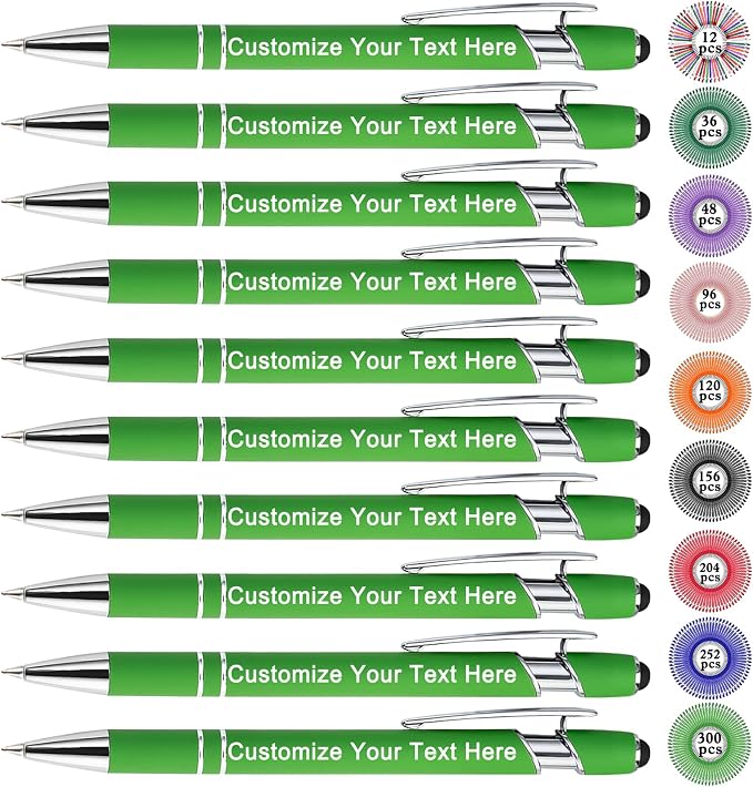 Qingxily Up to 300 Pcs Custom Pens Bulk Personalized Pens with Free Engraving Customized Stylus Ballpoint Pens with Your Name Text Message for Business Graduation Anniversaries-12 Pcs