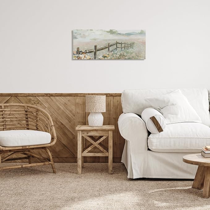 Stupell Industries 'Soft Fence with Flowers'| Canvas Art | Stupell Industries | 24 x 10 Inches, Easy to Hang and Sturdy, Made in USA, by Patricia Pinto