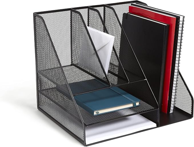 TRU RED Wire Mesh Desk Organizer, 8‑Compartment Accessory Holder – High‑Capacity Desktop Storage for Office Supplies