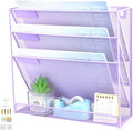 3 Pockets Mesh Wall File Holder Organizer with Bottom Flat Tray, Office Hanging File Folder Magazine Rack, Nametag Label Hooks Set Included, Purple