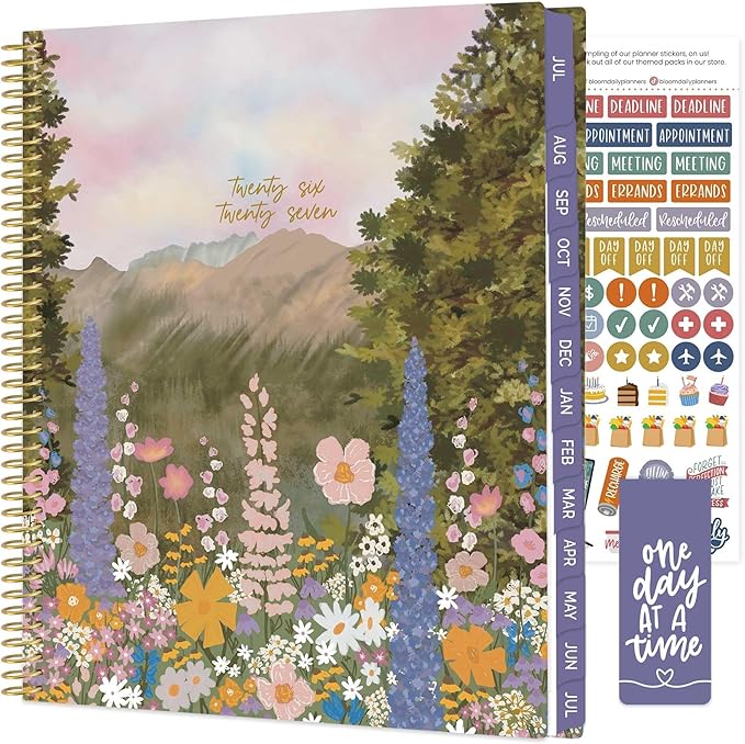 bloom daily planners 2026-2027 (8.5" x 11") Academic Year Day Planner (July 2026 - July 2027) - 13 Months Weekly & Monthly Agenda Organizer with Stickers & Tabs - Wildflower Mountainside