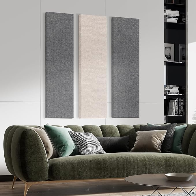 2 Pack 2" Thick Acoustic Panels, 47.24" X 11.81" Fiberglass Wall Panel, Acoustic Panels Sound Absorbing for Office, Studio, Home Theatre - Heather Grey