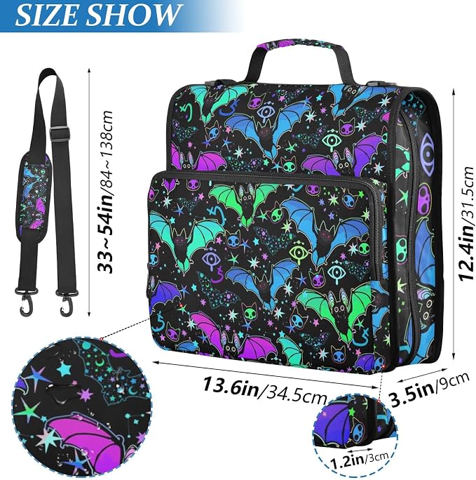 Bat Magic Binder Bag 3 Ring Zipper with Handle Shoulder Strap | for School Work Office Organizer Storage Case