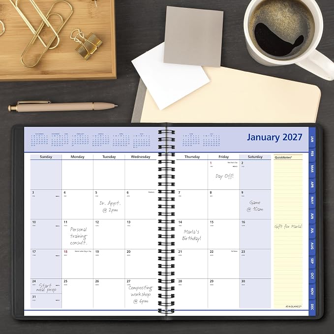 AT-A-GLANCE 2027 Planner, Monthly, 7" x 8.75", QuickNotes, Black (76080527)