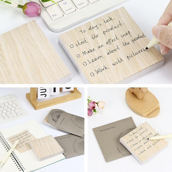 Buqoo Sticky Note Holder, Walnut Wood Post It Note Dispenser for Office Desk Supplies Organizer Accessories for Office Home Schools | Metal Stencil, 2* Sticky Notes 3"x3", Post It Note Dispenser Sticky Note Pad Holder Organizer for to Do Lists, Grocery...