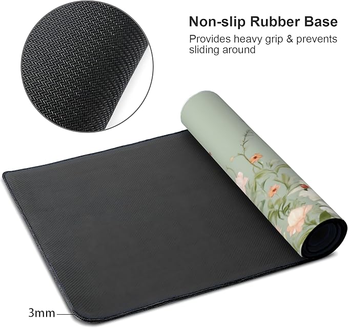 Cute Floral Aesthetic Wildflower Gaming Mouse Pad, Sky Blue Macaron Desk Mat with Anti-Slip Base & Stitched Edges, Computer Keyboard & Laptop Pad, 35.4" x 15.7" in in Workstation Accessories