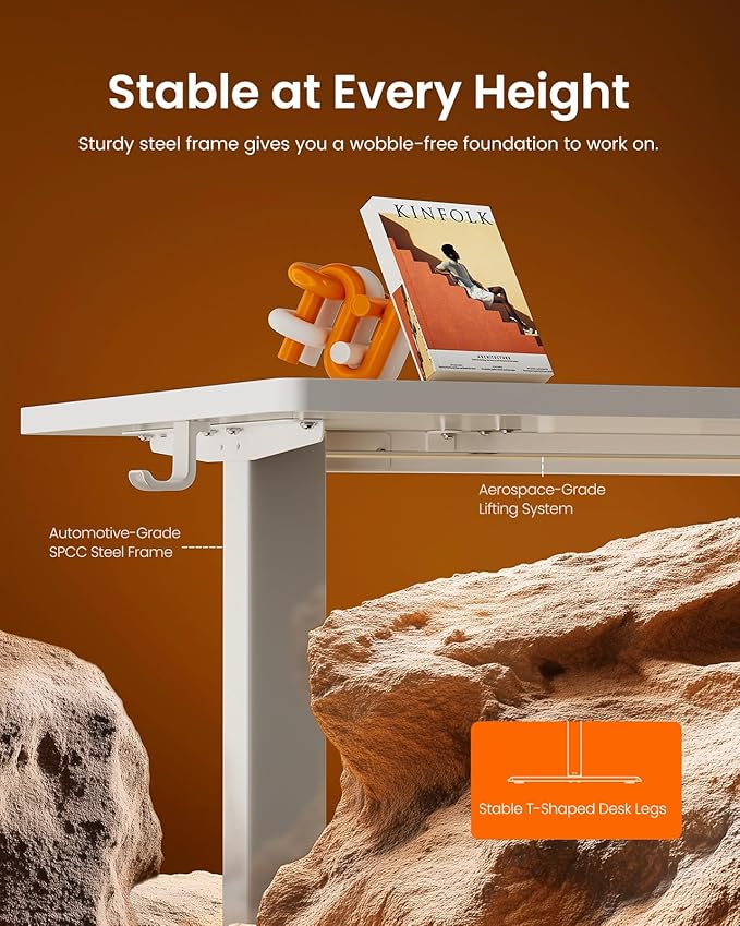 ErGear Height Adjustable Electric Standing Desk, 63 x 28 Inches Sit Stand up Desk, Memory Computer Home Office Desk, White