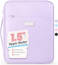 Sooez Zipper Binder Bag, 1.5 Inch Binders 3 Ring O-Ring, 5-Tab Dividers | Expanding File Folder, 650-Sheet Capacity Paper Organizer, Cute Organizer Storage Student School Classroom Supplies, Purple