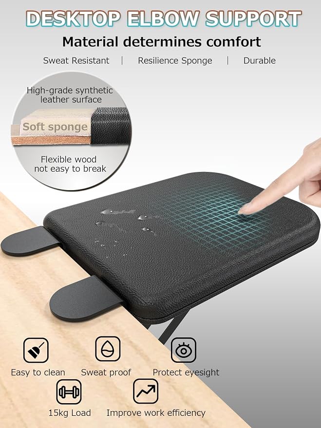 NODOCA Arm Rest for Desk, Ergonomics Wrist Rest, Desk Extender, Soft Sponge Built-in, Comfortable Arm Support for Desk, Foldable Elbow Rest for Desk, Home, Office(1pcs)