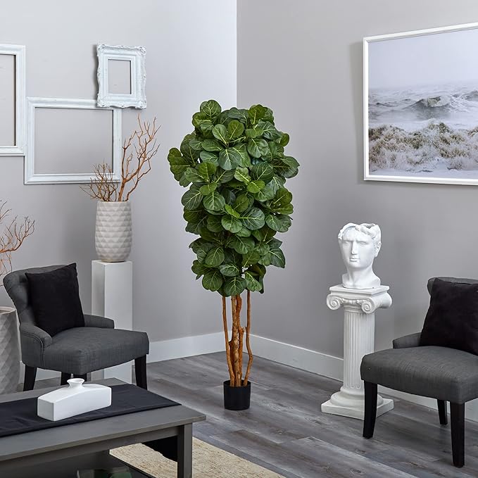 Nearly Natural 6 ft Artificial Fiddle Leaf Fig Tree with Nursery Pot | 6 Natural Trunks, 270 Lush Green Leaves, Maintenance-Free, Included Planter Pot, Ideal for Home Library or Office