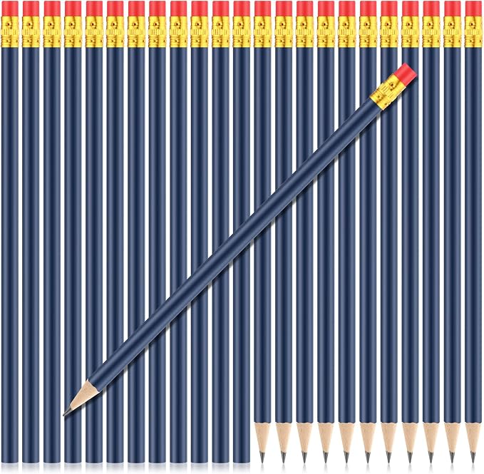 Outus 24 Pieces Round Pencils Cute HB Graphite Wood Pencils Bulk with Eraser for School Writing Drawing Sketching Wedding Office Supplies(Blue)