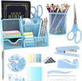 12 in 1 Blue Desk Organizers & Office Supplies Set for Office Home School | Blue Office Supplies for Coworkers Students, Include Stapler, Pen Holder, Tape Holder, Scissors, Ruler, Staple Remover