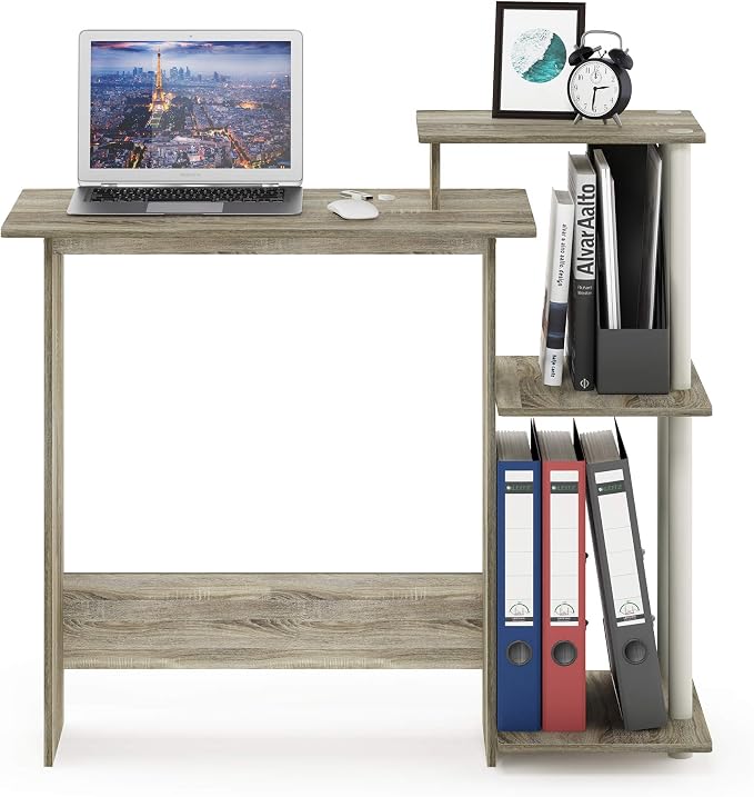 Furinno EFFICIENT Desk, 28.6" Wide Gaming Desk with 3 Open Side Shelves, Laptop Notebook Computer Desk, Office Desk for Home Office, Study Room, Dorm, Bedroom, Sonoma Oak