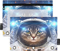 Astronaut Cat Space Pencil Pouch for 3 Ring Binder, 2 Pack Waterproof Pencil Bags Clear Window Zipper School Office Supplies