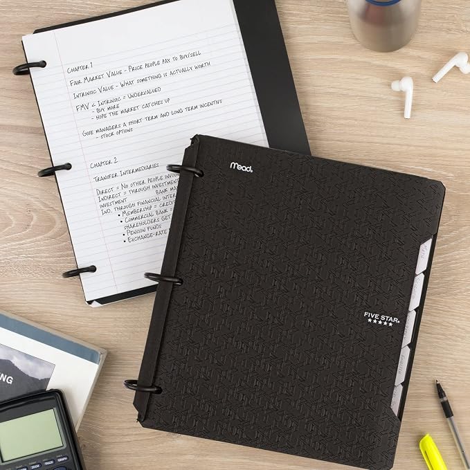 Five Star Bundle : Flex Hybrid NoteBinders 4 Pack, 1 Inch Binders, Notebook and Binder All-in-One, Black, White, Red, & Green (29328AE2)