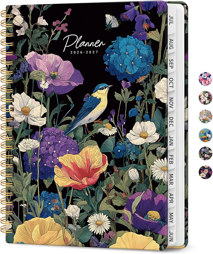 Planner 2026-2027, Monthly & Weekly Jul 2026-Jun 2027 Calendar Book | 6.3" x 8.5", Hardcover Spiral Planner with Tabs, School Pretty Agenda for Women, Students, Teachers, Whispering Petals