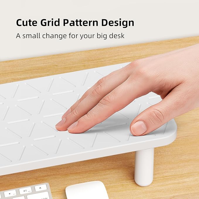 AFOOYO Dual Monitor Stand For Desk,31 Inch Adjustable Wood Computer Riser Desktop Storage Stand For Computer,Laptop,Printer,TV,White Grid