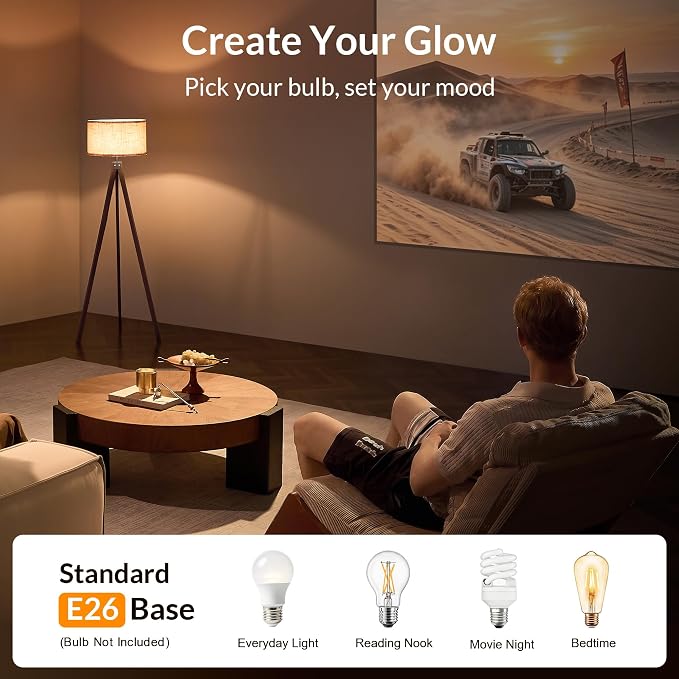 LEPOWER Tripod Floor Lamp Mid Century Modern Standing Lamps for Living Room | Light-Diffusing Linen Shade, Premium Rubberwood Tripod with E26 Base, Adding Warmth to Bedroom, Office & Study Corner Walnut