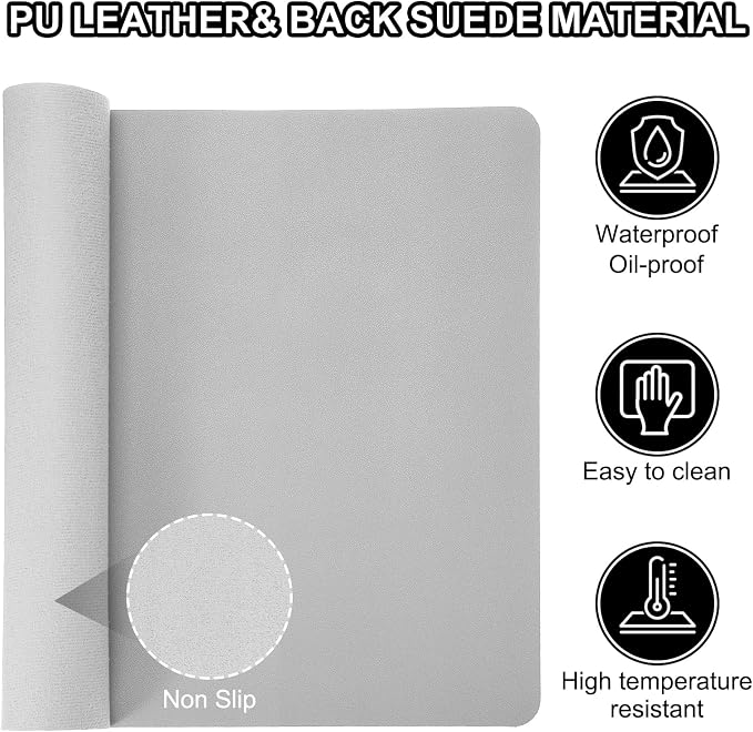 Patikil Desk Mat, 31"x15" Non-Slip Waterproof PU Leather Desk Pad Dual Sided, Silver Tone