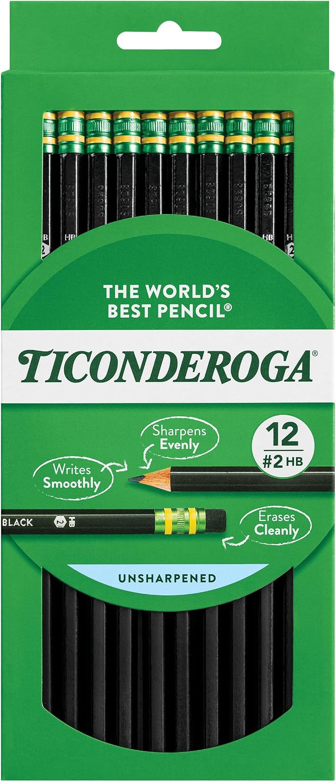 Ticonderoga Wood-Cased Pencils, #2 HB Soft, Black, 12 Count