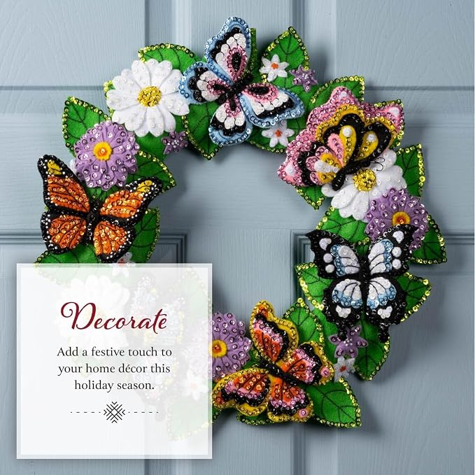 Bucilla Felt Applique Wreath Making Kit, Butterfly Bliss, Perfect for DIY Arts and Crafts, 89636E