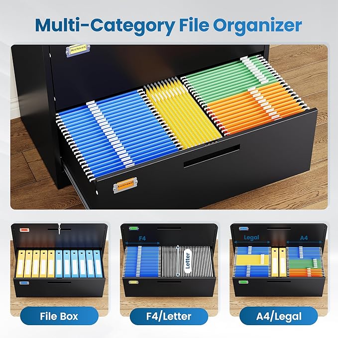 PEUKC 2 Drawer File Cabinet, Lateral Filing Cabinets for Home Office, Office Storage Drawers with Lock, Hanging Files Legal/Letter A4 Size (Assemble Required,Black)