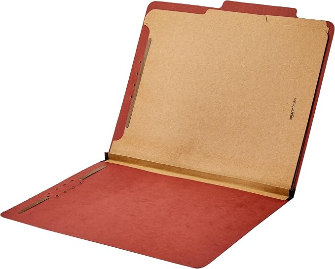 Amazon Basics Classification Folder with Prongs, Pressboard, 2 Dividers, 2-Inch Expansion, Letter Size, Red, Pack of 20, for Organizing Documents