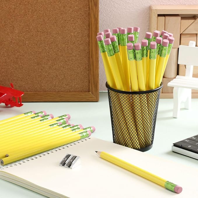 Fainne 48 Pcs Large Pencils 3 Sharpeners,Yellow+green,Round