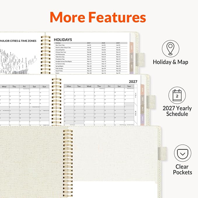 SUNEE 2027 Weekly & Monthly Planner 6.2"x8.5"- 12 Month (January 2027 - December 2027), Vegan Leather Cover, Pocket, Bookmark, Notes, Monthly Tab, Beige