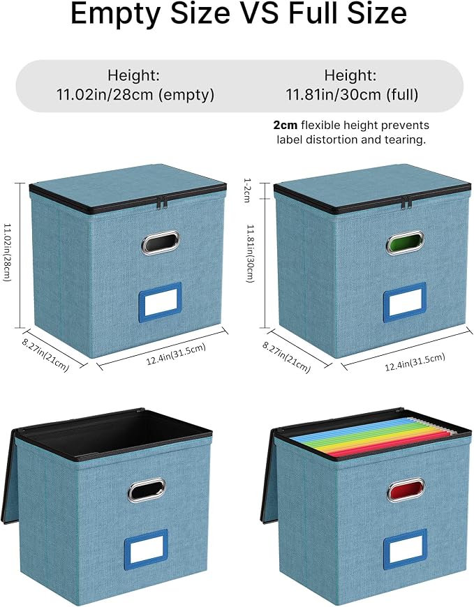 Oterri File Box Small 1-Pack Mesh Pockets Hanging Organizer for Letter-Size | Dustproof Lid. 3 Mesh Pockets. Collapsible Scratch-Resistant GRS Linen. Slide Rails. Office, Home, Dorm