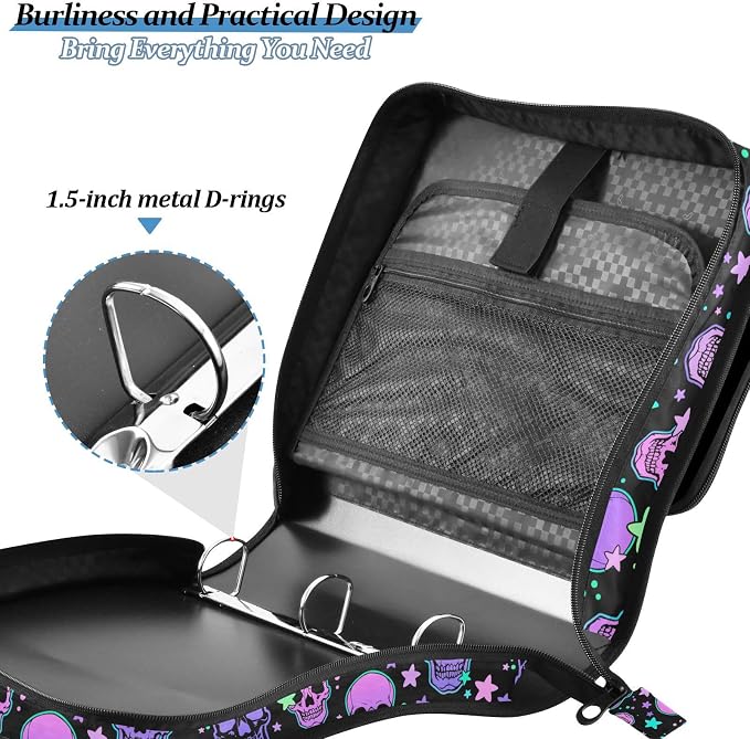 Personalized Magic Skull 3 D-Ring Binder Bag Zipper Organizer | Multi-Pocket with Handle and Detachable Shoulder Strap Holds 500 Sheets for School Office Supplies