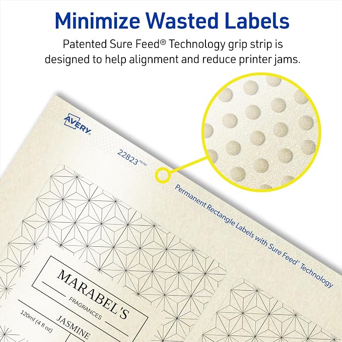 Avery® Printable Rectangle Labels, 3" x 3.75", Pearlized Ivory, Laser & Inkjet Compatible, 48 Customizable Label Stickers, Great for Product Branding, Favors, Thank You Stickers, and More (22823)