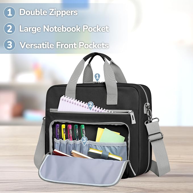 YARWO 2026 Upgraded Zipper Binder 3 Ring Binder Bag with Pencil Pouch | 500 Sheets Capacity, 5-Tab Expanding File Folder, 14” Laptop Padded Sleeve, Shoulder Strap, for College, Office, Home, Black