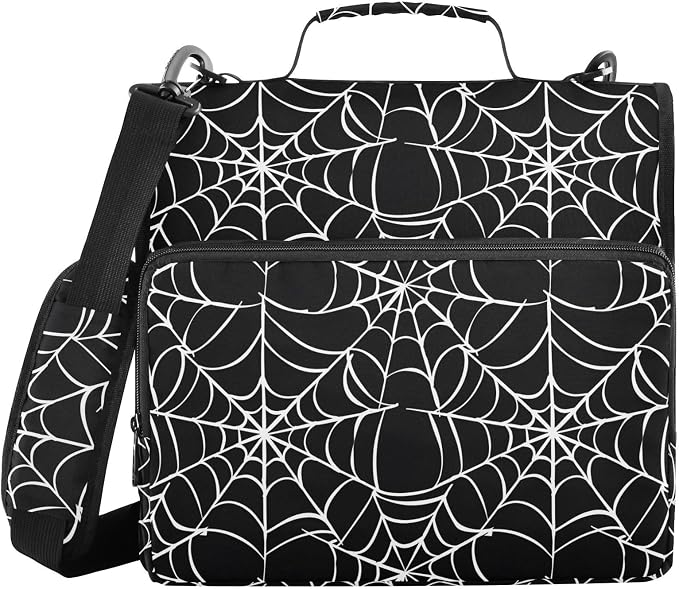 White Black Spider Web Pattern 3 Ring Binder Bag 1.5 inch Binder Organizer with Zipper Shoulder Strap 500 Sheet Documents Storage for School Office