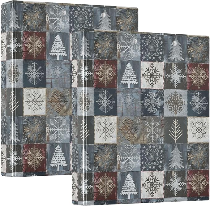 Rustic Winter Christmas Tree 3 Ring Binder 1.5" Decorative D-Ring Binder with Clipboard&3 Clear Pockets, Holds 200 Sheets A4 Size Paper Waterproof Binders for School Home Office
