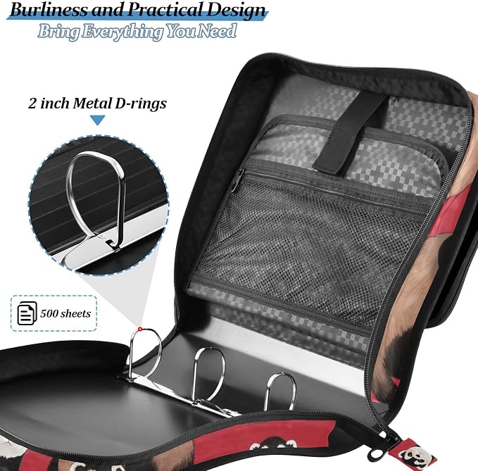 3 Ring Zipper Binder with Shoulder Strap Ferrets Red 2 Inch Zippered Binder Bag 500 Sheet Capacity Multi Pockets for School Supplies