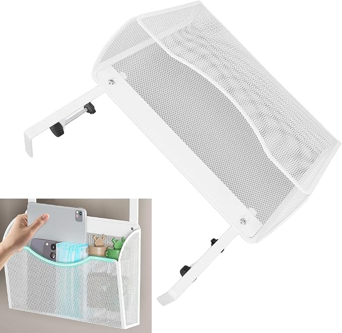 Asixxsix Under Desk Drawer, Desk Side Storage, Hanging Desk Organizer, Clamp On Desk Organizer, Mesh Metal Desk Drawer, Side Desk Organizer for Office and Home (White)