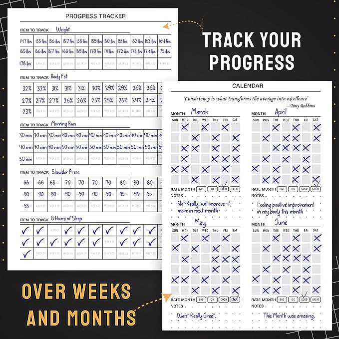 Nextnoid Hardcover Fitness & Food Journal - Nutrition & Workout Planner for Men & Women - A5(5.7" x 8.3") Sturdy Workout Log Book to Track Diet, Gym & Home Workouts