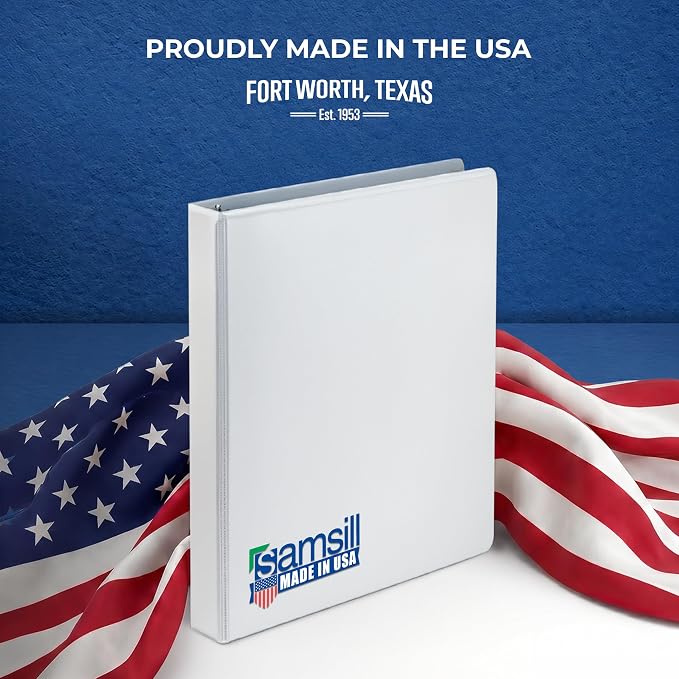 Samsill 1 Inch 3 Ring Binder, Economy Round Ring, Clear View Cover, 200 Sheet Capacity - for School, Home, Office - White