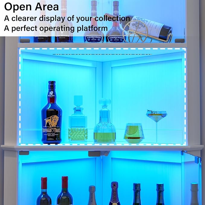 kepptory 72" Corner Curio Cabinet with RGB LED Lights, 6-Tier Glass Display Cabinet with Adjustable Shelves, Lighted Corner Showcase for Collectibles, China, Glassware, Living Room Home Bar