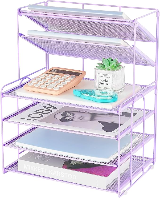 Desk Organizer, 6-Tier Paper Organizer Letter Tray, Purple | Desk Organizers and Accessories, Office Desk Accessories & Workspace Organizers, Desktop File Organizer for Office Supplies