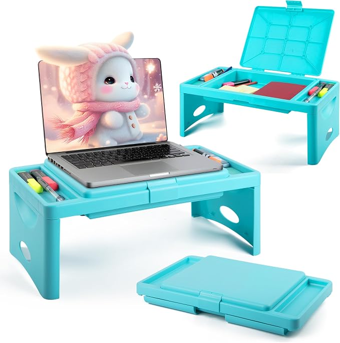 Loddie Doddie Foldable Lap Desk for Adults, Bed Tray, Teal Blue, 9.75"x12" | Portable Desk, Car Seat Tray for Road Trips, Storage Pocket, Lap Desk Kids, Folding Desk Bed Table