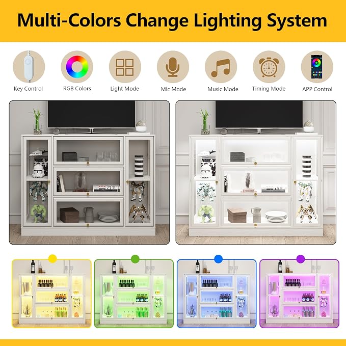 Display Cabinet with Acrylic Glass Doors,Extra Wide Curio Cabinet with LED Lighting for Collectibles, Collectibles Toy Organizers Rack & Display Shelf Display Case, White