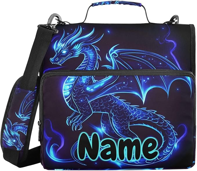 Custom Dragon Blue Black 3 Ring Binder Bag 1.5 inch Personalized Name Binder Organizer 500 Sheet Documents Storage for School Office