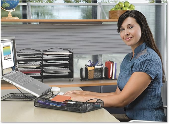 Safco 2161BL Onyx Mesh Adjustable Ventilated Tabletop Laptop Stand, Ergonomic Lift Stand' Black