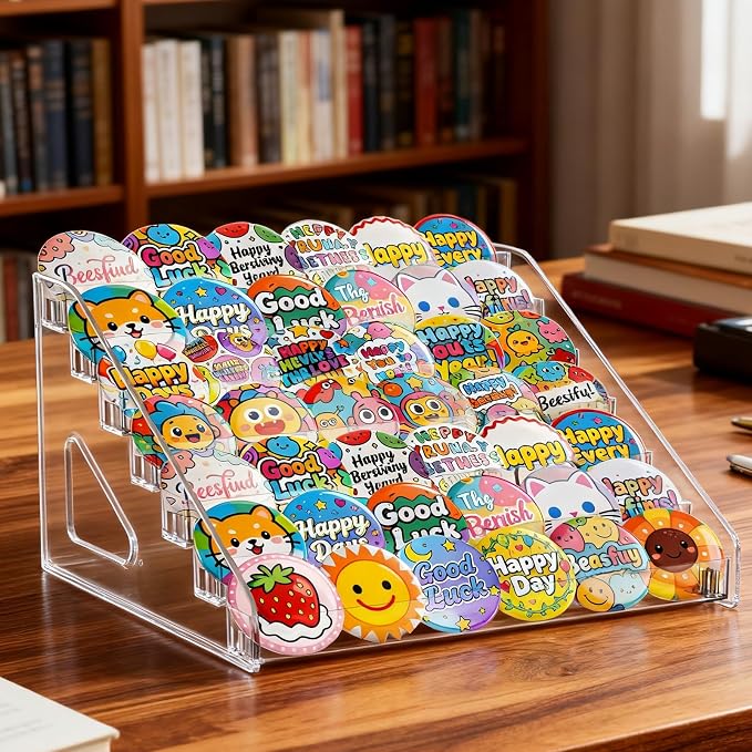 7 Tier Transparent Acrylic Button Pins Organizer Stand, Versatile Clear Acrylic Large Capacity Storage Organizer Tray Display Box for Button Pins Badges Glasses Makeup Nail Polish Graded Cards