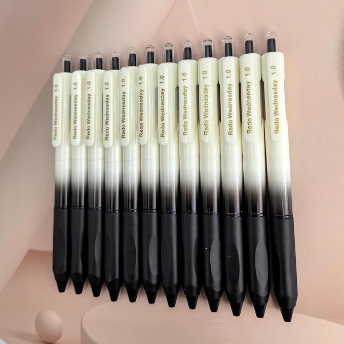 Fengtaiyuan Retractable Gel Pens, 1.0mm Bold Point Quick Dry Black Ink, 12 Pack Gradient Black-White Barrel with Ergonomic Non-Slip Grip, Smooth Writing for Grading Highlighting Signing Office School