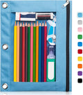 Forvencer 3 Ring Binder Pencil Pouch - Clear Window Pencil Case with Binder | Smooth Zipper, Big Capacity Pencil Bag with 3 Reinforced Grommets, Sky Blue
