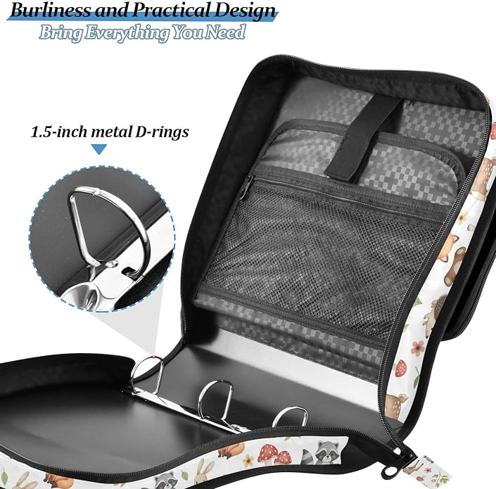 Zipper Binder Bag 3 Ring File Folder Portfolio Organizer Zippered Binder Bags with Strap Fits Laptop Women Men